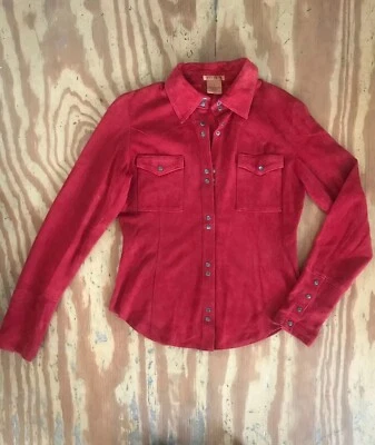 Gorgeous 90s Cherry Red Shirt Suede Vintage Button Up Shirt Size Small, essendi - Photo 1/4