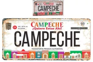 Set Campeche Mexico Aluminum License Plate Placa 6" x12" and Sticker 2"x4" - Foto 1 di 3
