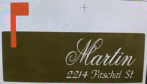 CUSTOM PERSONALIZED VINYL MAILBOX DECALS - SET OF 2 - 15 COLOR CHOICES 5" x 11" - Picture 1 of 2