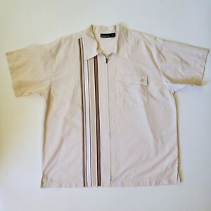 Patagonia Leisure Shirt XL Beige Race Stripe Full Zip Short Sleeve Retro