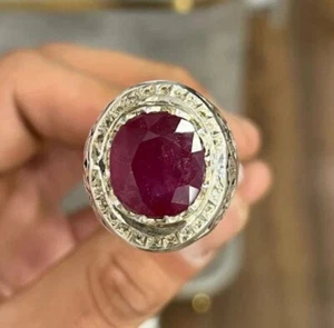 12 Carats Ruby Ring, Natural Ruby 925 Sterling Silver Yaqoot Ring For Men - Picture 1 of 4