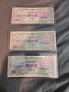 Lot Of 3 - JAPAN AMC ¥20 Yen B 1945 日本 Allied Military Currency USA MPC Money - Picture 1 of 9