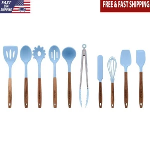 Silicone & Acacia Wood Cooking Utensils Set 10-Piece Blue Kitchen Tools Blue New - Picture 1 of 6