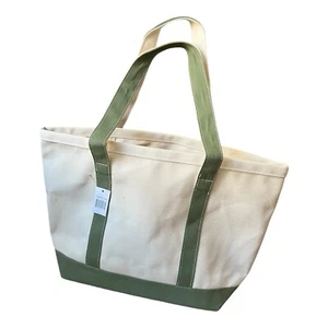 NWT Bloomingdale's Canvas Boat Tote Bag Ivory Green Straps Eco Reusable Purse - Picture 1 of 21