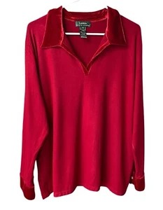 Ralph Lauren Bluse Damen 3X Rot Strick Samt Kragen & Bündchen Tunika - Bild 1 von 11