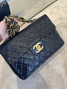 Chanel Black Quilted Lambskin Vintage Maxi Jumbo XL Classic Single Flap Bag