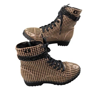 Botas Carmen Steffens Mujer US 6 Beige Negro Estilo Combate Estampado Pata de Gallo - Imagen 1 de 14