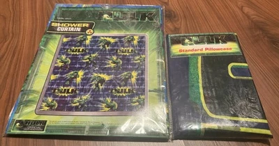 ВИНТАЖНЫЙ ЛОТ НОВЫЙ 2003 HULK КИНО UNIVERSAL STUDIOS ЗАНАВЕСКА ДЛЯ ДУША И НАВОЛОЧКА MARVEL - Изображение 1 из 4