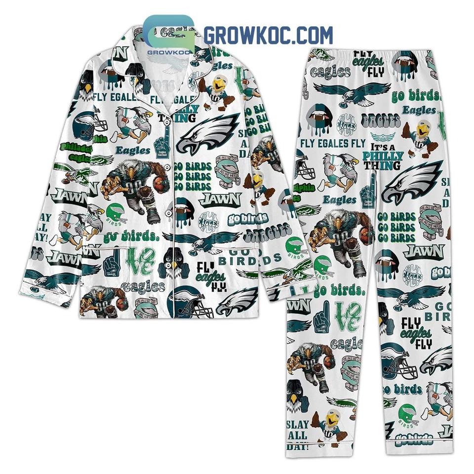 Conjunto de pijamas Philadelphia Eagles Go Birds Fly Eagles Fly, ropa de dormir acogedora para los fans Foto 1 de 4