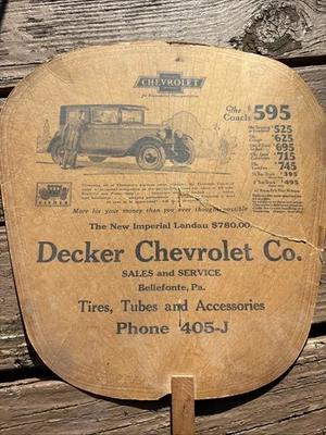 CHEVROLET SERVICIO DE VENTAS DISTRIBUIDOR CARTEL Ventilador Coche Camión Años 20 Bellefonte Pa Foto 1 de 4