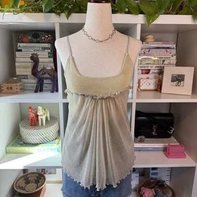 Blusa sin mangas vintage Y2K hada caprichosa con volantes transparentes dorada brillante Wms M Foto 1 de 4