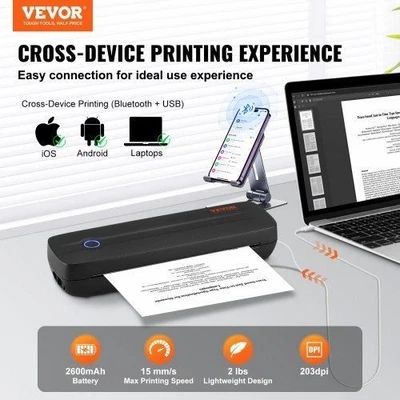 Portable Printer – 2600mAh Battery 203 DPI Bluetooth Inkless Mobile - Image 1 of 4