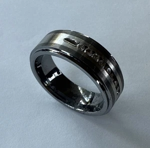 Mens Tungsten Carbide Stainless Steel Diamond Wedding Band Ring Sz11 1/4 CT T.W. - Picture 1 of 6