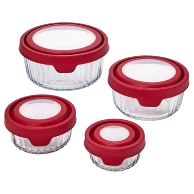 Anchor Hocking TrueSeal 8-piece Sculpted Round Glass Storage Set BLUE Lids - Image 1 of 3