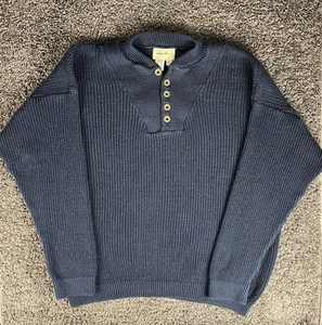 Vintage Eddie Bauer Pullover Herren 2XL blau Pulli Strick Fischer gerippt Henley - Bild 1 von 8