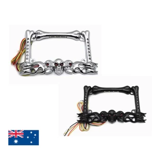 Motorcycle Skull Flame license plate Frame LEDlight Harley chopper bobber custom - Picture 1 of 5