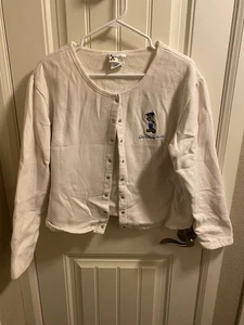 Vintage Walt Disney World XL Cardigan Sweatshirt Ivory Snap Front Mickey Mouse  - Picture 1 of 7