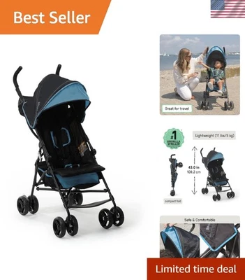 3D Mini Lightweight Umbrella Stroller with Compact Fold & Sun Visor, Blue/Black - Image 1 of 4