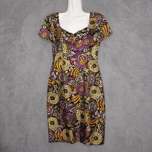 Vestido David Meister Mujer 2 Multicolor Floral Seda Funda Fruncido Cóctel Fiesta - Imagen 1 de 9