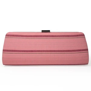 VTG Japanese Clutch Bag Pink & Red Striped Fabric for Kimono Kitsuke - Picture 1 of 5