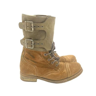 Botas militares All Saints para mujer de cuero marrón con hebilla con cordones talla US 6 Foto 1 de 4