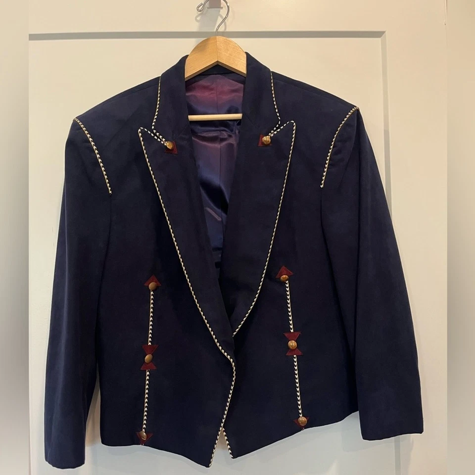 Nudie style western rodeo cowgirl embellished navy suede crop jacket - Image 1 of 4