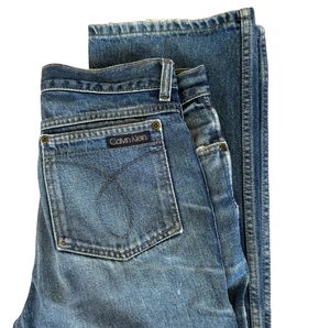 VTG CALVIN KLEIN JEANS MENS 33x31 STRAIGHT BLUE UNION MADE USA 32x30" DISTRESSED - Picture 1 of 24