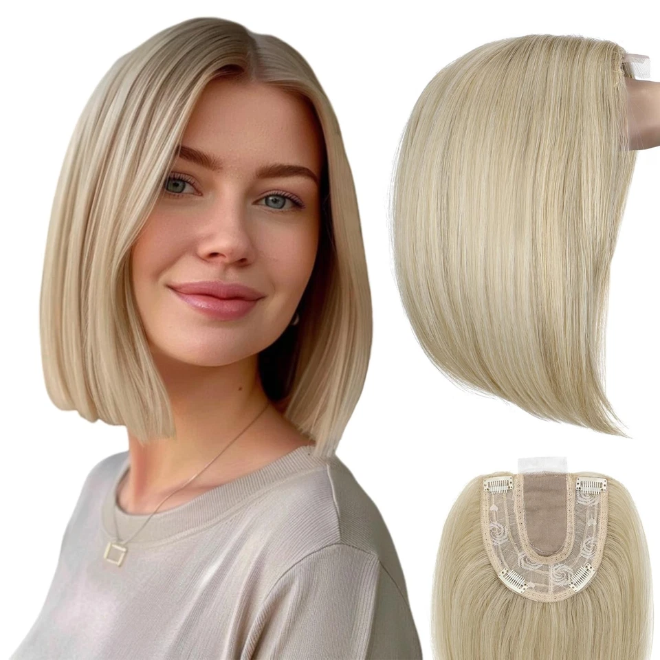 Toppers de cabello liso rubio ceniza mixto playa rubio 13 pulgadas Foto 1 de 4