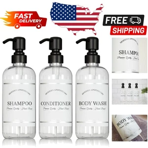 Elegante schwarze Satin Pumpspender - 16 Unzen nachfüllbares Shampoo & Duschgel Set - Bild 1 von 9
