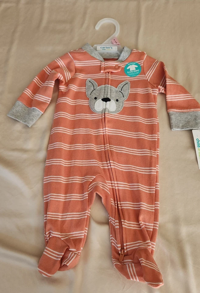 NWT CHILD OF MINE CARTER'S Orange Striped DOG FOOTED SLEEPER Infant size 0-3 mo - Image 1 of 1