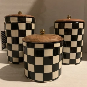 Tiktok Viral Negro Blanco Botes a Cuadros Tapa Madera India Juego de 3 NUEVO - Imagen 1 de 1