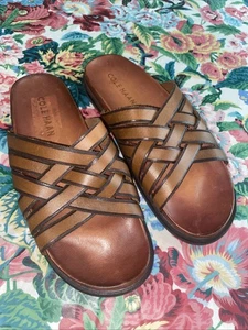 Sandalia deslizable entrecruzada de cuero marrón Cole Haan FeatherCraft C30861 para hombre 8 mediana - Imagen 1 de 10