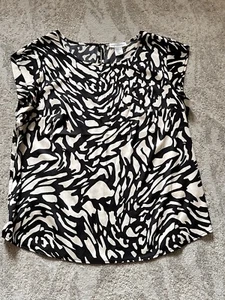 Cupcakes and Cashmere Black/Cream Print Stretch Blouse Cap Sleeve Size XL - Picture 1 of 5