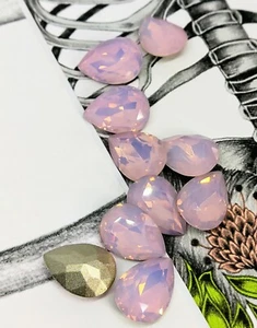 10 10x14mm Pear Drop Chatons Pointed Back Glass Gems Rhinestone Opal Pink - Picture 1 of 12