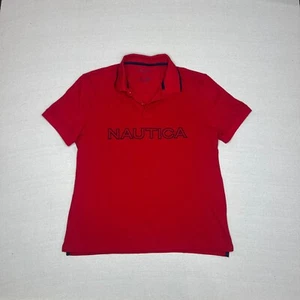 Nautica Shirt Adult Large Red Polo Collar Stripe Chest Hit Spell Out y2k Vintage - Picture 1 of 6