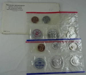 1962 US Mint Set Uncirculated 10 Coin Set P&D OGP 90% Silver Franklin - Picture 1 of 5
