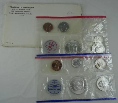 1962 US Mint Set Uncirculated 10 Coin Set P&D OGP 90% Silver Franklin - Image 1 of 4
