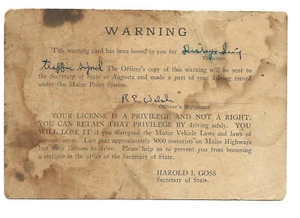 ca. 1940er Maine Fahrerwarnung - Missachtung der Ampel Hinweis auf Verstöße - Bild 1 von 3