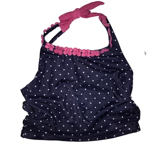 Justice Navy Polka Dot Halter Tankini Swim Top Girls Size 10 Hot Pink Flower - Picture 1 of 9