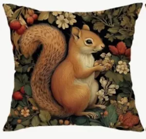 William Morris Abstract Floral Squirrel Linen Throw Pillow Cover Home Decor 18” - Picture 1 of 4