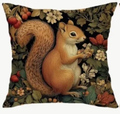 William Morris Abstract Floral Squirrel Linen Throw Pillow Cover Home Decor 18” - Image 1 of 4