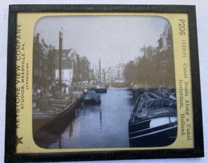 KEYSTONE LANTERNA MAGICA SCIVOLO 206 BARCHE CANALE ROTTERDAM, OLANDA 1920s - Foto 1 di 2