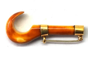 Antique 14K Rose Gold and Natural Butterscotch Amber Pin/Brooch - Picture 1 of 3