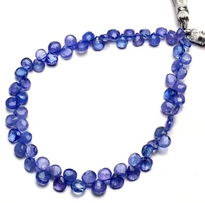 Natural Gem Tanzanite 5.5MM Approx Size Faceted Heart Shape Briolette Beads 9.5" - Picture 1 of 6