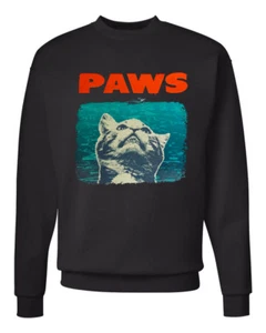 â„ PAWS Jaws parodia Sudadera Broma Divertida PelĂcula Noche SuĂ©ter Gato Mangas Largas - Imagen 1 de 6