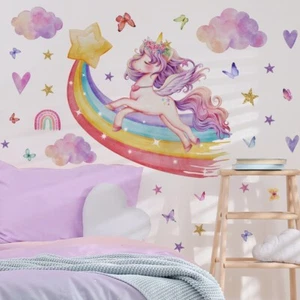 Wall Stickers Rainbow Unicorn Cloud Mural Kids Nursery Baby Children's Room etc - Picture 1 of 7