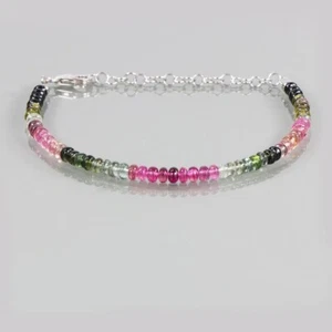 A+ Natur Multi Turmalin Glatt Rondell Edelstein Perlen Handarbeit Armband 6-8 Zoll - Bild 1 von 9