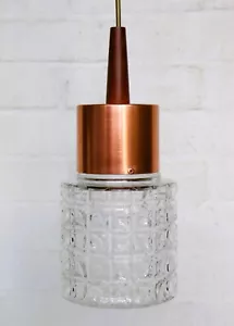 Ceiling Light Vintage Pendant 70s G-Plan Era Clear Glass Teak Copper 14 Cm Dia. - Picture 1 of 12