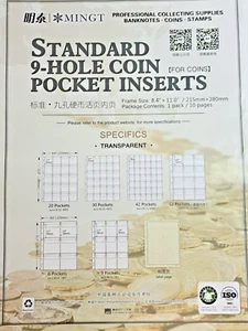10 Hojas de 30 Bolsillos - Mangas Inserciones Carpeta Monedas - Transparente - Estándar 9 Agujeros - Imagen 1 de 3