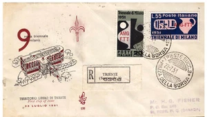 fdc Venetia Trieste: TRIENNALE DI MILANO (1951) raccomandata estera - Foto 1 di 2